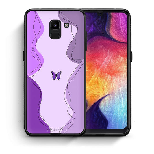 Θήκη Αγίου Βαλεντίνου Samsung J6 Purple Mariposa από τη Smartfits με σχέδιο στο πίσω μέρος και μαύρο περίβλημα | Samsung J6 Purple Mariposa case with colorful back and black bezels