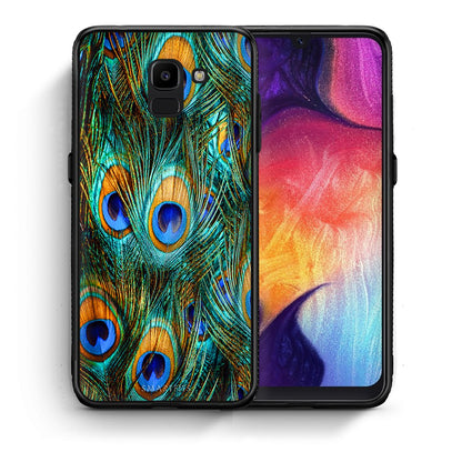 Θήκη Samsung J6 Real Peacock Feathers από τη Smartfits με σχέδιο στο πίσω μέρος και μαύρο περίβλημα | Samsung J6 Real Peacock Feathers case with colorful back and black bezels