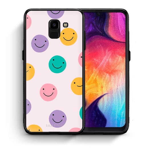 Θήκη Samsung J6 Smiley Faces από τη Smartfits με σχέδιο στο πίσω μέρος και μαύρο περίβλημα | Samsung J6 Smiley Faces case with colorful back and black bezels