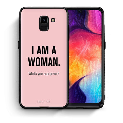 Θήκη Samsung J6 Superpower Woman από τη Smartfits με σχέδιο στο πίσω μέρος και μαύρο περίβλημα | Samsung J6 Superpower Woman case with colorful back and black bezels