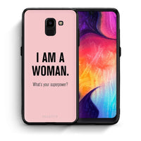 Thumbnail for Θήκη Samsung J6 Superpower Woman από τη Smartfits με σχέδιο στο πίσω μέρος και μαύρο περίβλημα | Samsung J6 Superpower Woman case with colorful back and black bezels