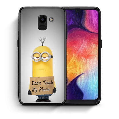 Θήκη Samsung J6 Minion Text από τη Smartfits με σχέδιο στο πίσω μέρος και μαύρο περίβλημα | Samsung J6 Minion Text case with colorful back and black bezels