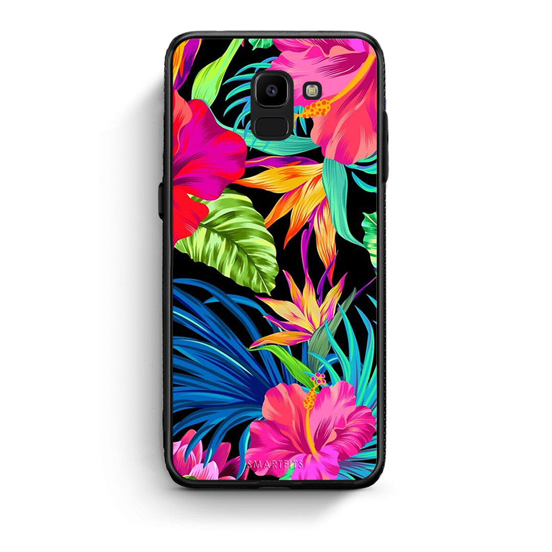 samsung J6 Tropical Flowers θήκη από τη Smartfits με σχέδιο στο πίσω μέρος και μαύρο περίβλημα | Smartphone case with colorful back and black bezels by Smartfits