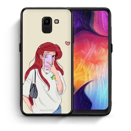 Θήκη Samsung J6 Walking Mermaid από τη Smartfits με σχέδιο στο πίσω μέρος και μαύρο περίβλημα | Samsung J6 Walking Mermaid case with colorful back and black bezels