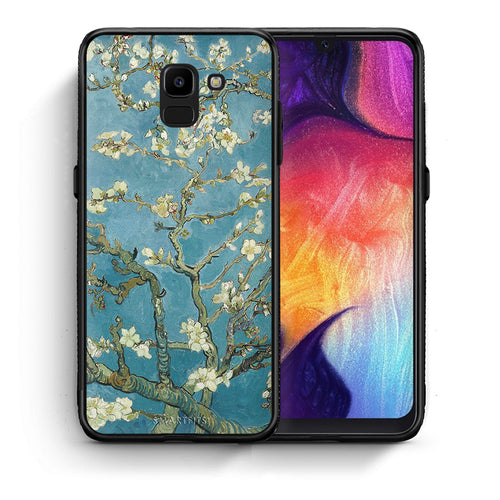 Θήκη Samsung J6 White Blossoms από τη Smartfits με σχέδιο στο πίσω μέρος και μαύρο περίβλημα | Samsung J6 White Blossoms case with colorful back and black bezels