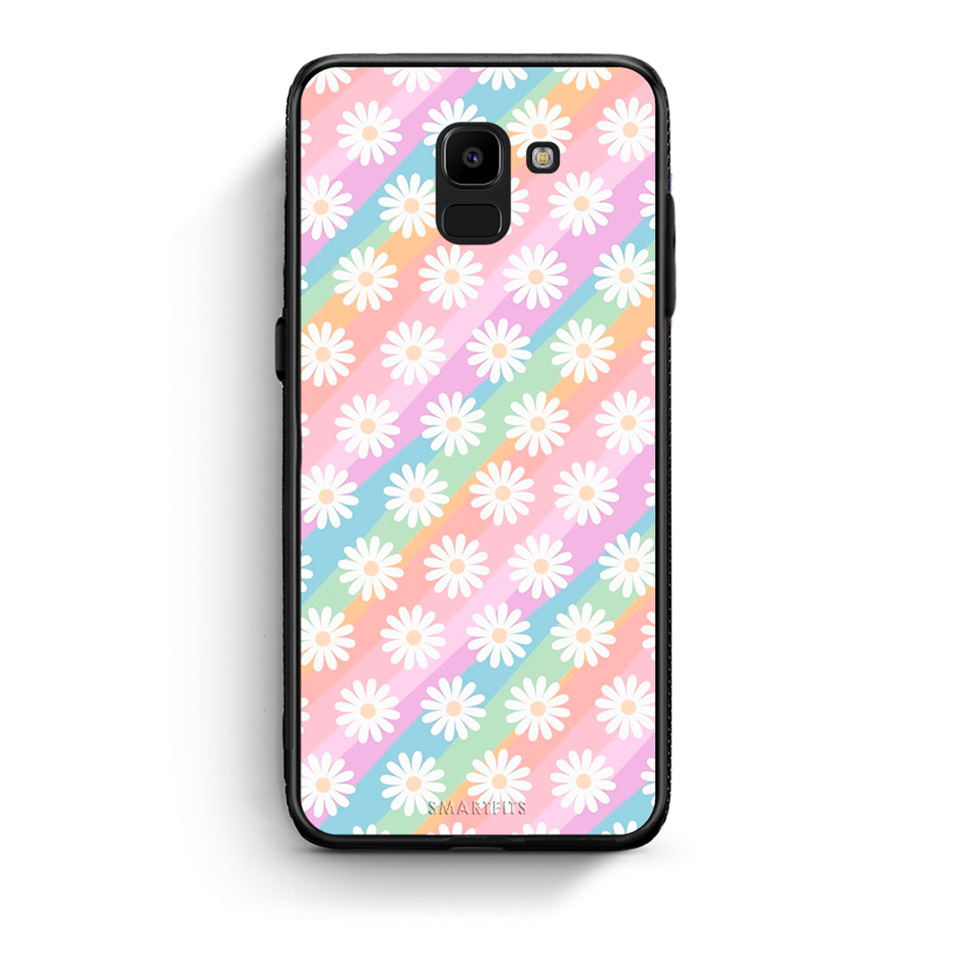 samsung J6 White Daisies θήκη από τη Smartfits με σχέδιο στο πίσω μέρος και μαύρο περίβλημα | Smartphone case with colorful back and black bezels by Smartfits