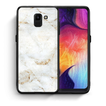 Θήκη Samsung J6 White Gold Marble από τη Smartfits με σχέδιο στο πίσω μέρος και μαύρο περίβλημα | Samsung J6 White Gold Marble case with colorful back and black bezels