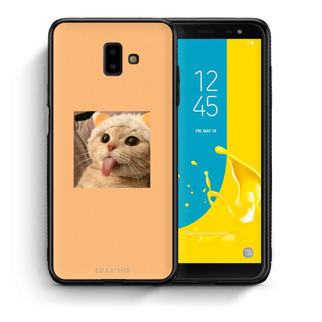 Θήκη Samsung J6+ Cat Tongue από τη Smartfits με σχέδιο στο πίσω μέρος και μαύρο περίβλημα | Samsung J6+ Cat Tongue case with colorful back and black bezels