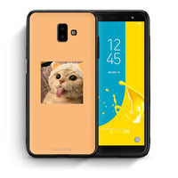 Thumbnail for Θήκη Samsung J6+ Cat Tongue από τη Smartfits με σχέδιο στο πίσω μέρος και μαύρο περίβλημα | Samsung J6+ Cat Tongue case with colorful back and black bezels