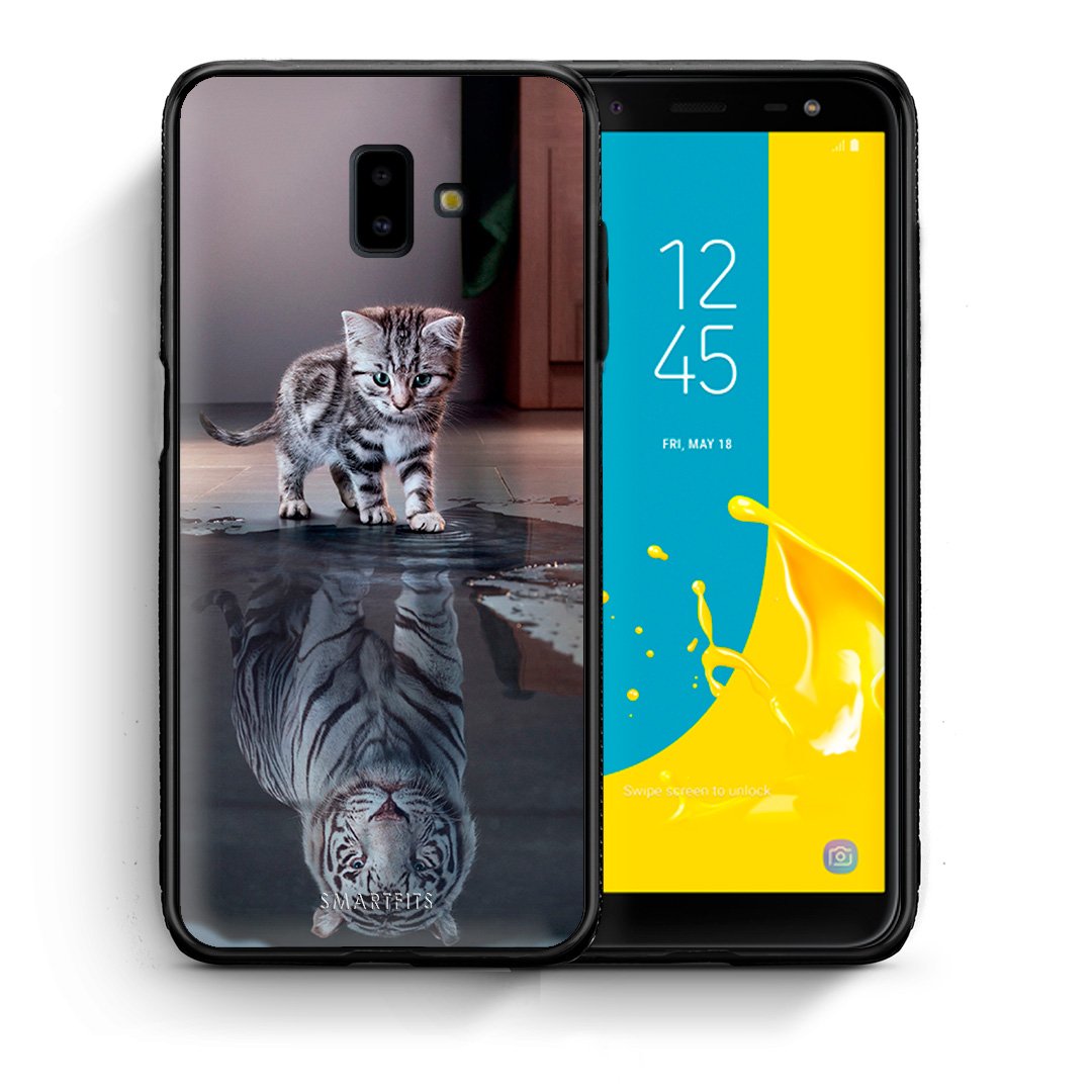 Θήκη Samsung J6+ Tiger Cute από τη Smartfits με σχέδιο στο πίσω μέρος και μαύρο περίβλημα | Samsung J6+ Tiger Cute case with colorful back and black bezels