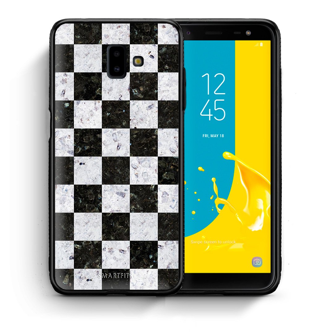 Θήκη Samsung J6+ Square Geometric Marble από τη Smartfits με σχέδιο στο πίσω μέρος και μαύρο περίβλημα | Samsung J6+ Square Geometric Marble case with colorful back and black bezels