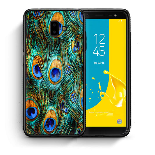 Θήκη Samsung J6+ Real Peacock Feathers από τη Smartfits με σχέδιο στο πίσω μέρος και μαύρο περίβλημα | Samsung J6+ Real Peacock Feathers case with colorful back and black bezels