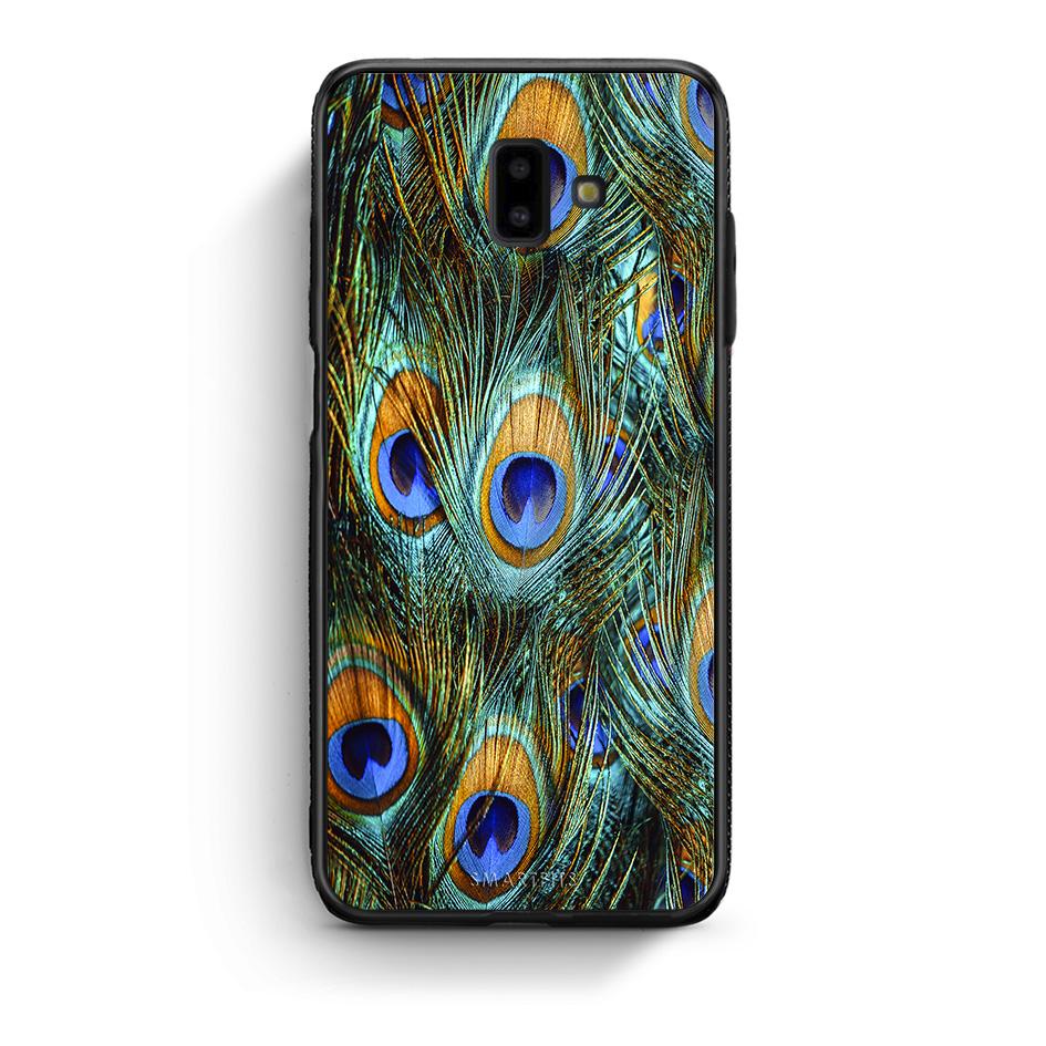 samsung J6+ Real Peacock Feathers θήκη από τη Smartfits με σχέδιο στο πίσω μέρος και μαύρο περίβλημα | Smartphone case with colorful back and black bezels by Smartfits