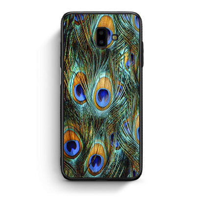 samsung J6+ Real Peacock Feathers θήκη από τη Smartfits με σχέδιο στο πίσω μέρος και μαύρο περίβλημα | Smartphone case with colorful back and black bezels by Smartfits
