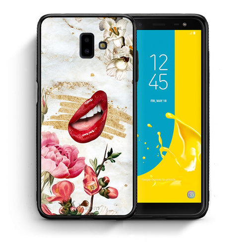 Θήκη Samsung J6+ Red Lips από τη Smartfits με σχέδιο στο πίσω μέρος και μαύρο περίβλημα | Samsung J6+ Red Lips case with colorful back and black bezels