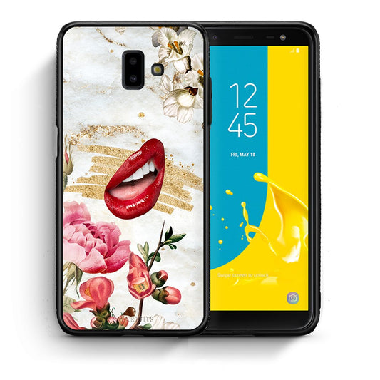 Θήκη Samsung J6+ Red Lips από τη Smartfits με σχέδιο στο πίσω μέρος και μαύρο περίβλημα | Samsung J6+ Red Lips case with colorful back and black bezels