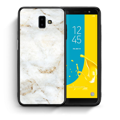 Θήκη Samsung J6+ White Gold Marble από τη Smartfits με σχέδιο στο πίσω μέρος και μαύρο περίβλημα | Samsung J6+ White Gold Marble case with colorful back and black bezels