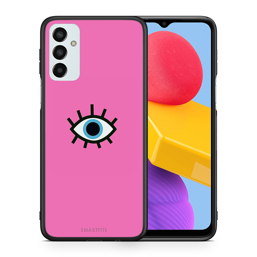 Θήκη Samsung M13 Blue Eye Pink από τη Smartfits με σχέδιο στο πίσω μέρος και μαύρο περίβλημα | Samsung M13 Blue Eye Pink case with colorful back and black bezels