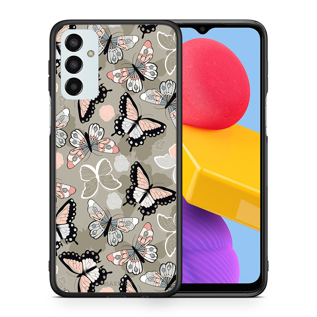 Θήκη Samsung M13 Butterflies Boho από τη Smartfits με σχέδιο στο πίσω μέρος και μαύρο περίβλημα | Samsung M13 Butterflies Boho case with colorful back and black bezels