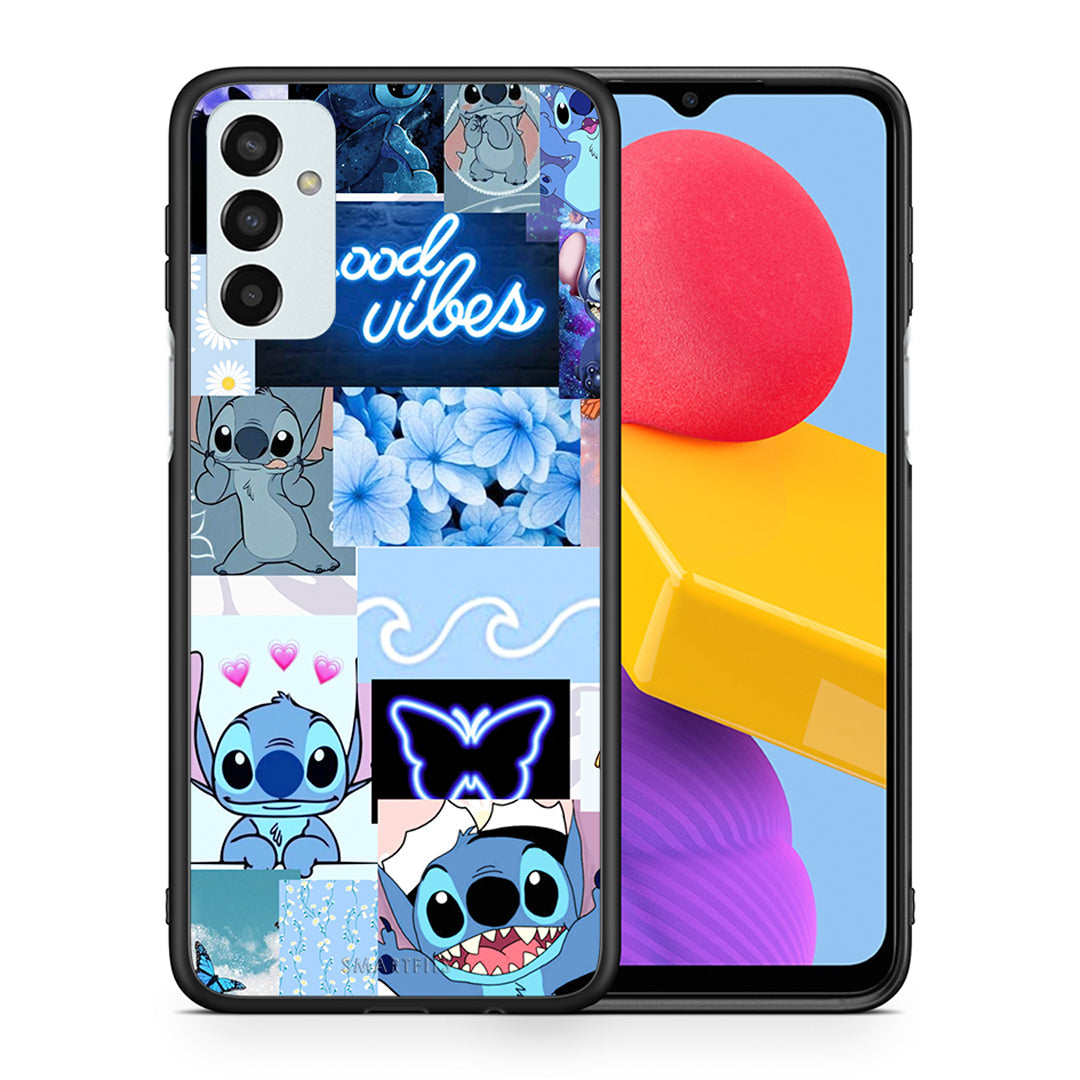 Θήκη Αγίου Βαλεντίνου Samsung M13 Collage Good Vibes από τη Smartfits με σχέδιο στο πίσω μέρος και μαύρο περίβλημα | Samsung M13 Collage Good Vibes case with colorful back and black bezels
