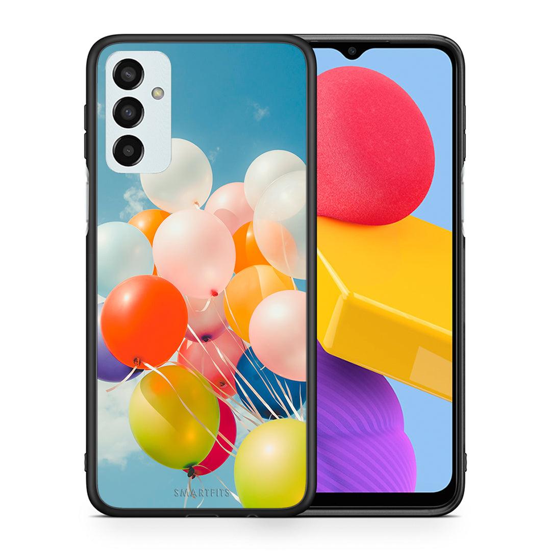Θήκη Samsung M13 Colorful Balloons από τη Smartfits με σχέδιο στο πίσω μέρος και μαύρο περίβλημα | Samsung M13 Colorful Balloons case with colorful back and black bezels