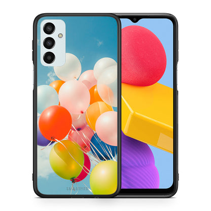 Θήκη Samsung M13 Colorful Balloons από τη Smartfits με σχέδιο στο πίσω μέρος και μαύρο περίβλημα | Samsung M13 Colorful Balloons case with colorful back and black bezels