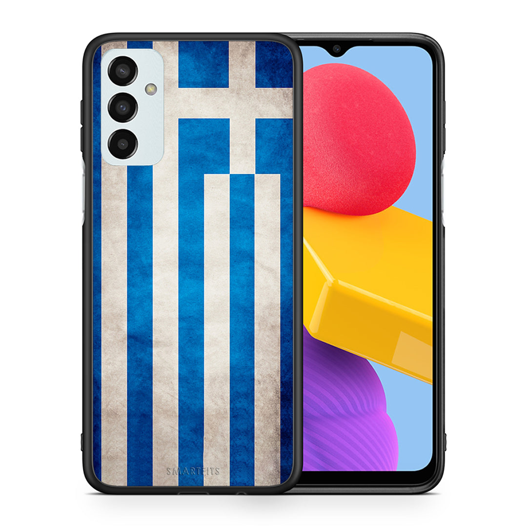 Θήκη Samsung M13 Greek Flag από τη Smartfits με σχέδιο στο πίσω μέρος και μαύρο περίβλημα | Samsung M13 Greek Flag case with colorful back and black bezels