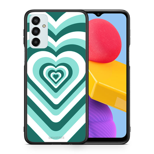 Θήκη Samsung M13 Green Hearts από τη Smartfits με σχέδιο στο πίσω μέρος και μαύρο περίβλημα | Samsung M13 Green Hearts case with colorful back and black bezels