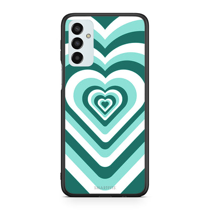 Samsung M13 Green Hearts θήκη από τη Smartfits με σχέδιο στο πίσω μέρος και μαύρο περίβλημα | Smartphone case with colorful back and black bezels by Smartfits