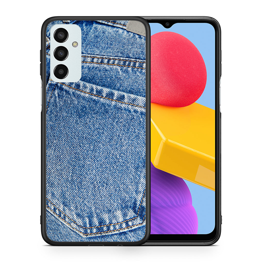 Θήκη Samsung M13 Jeans Pocket από τη Smartfits με σχέδιο στο πίσω μέρος και μαύρο περίβλημα | Samsung M13 Jeans Pocket case with colorful back and black bezels