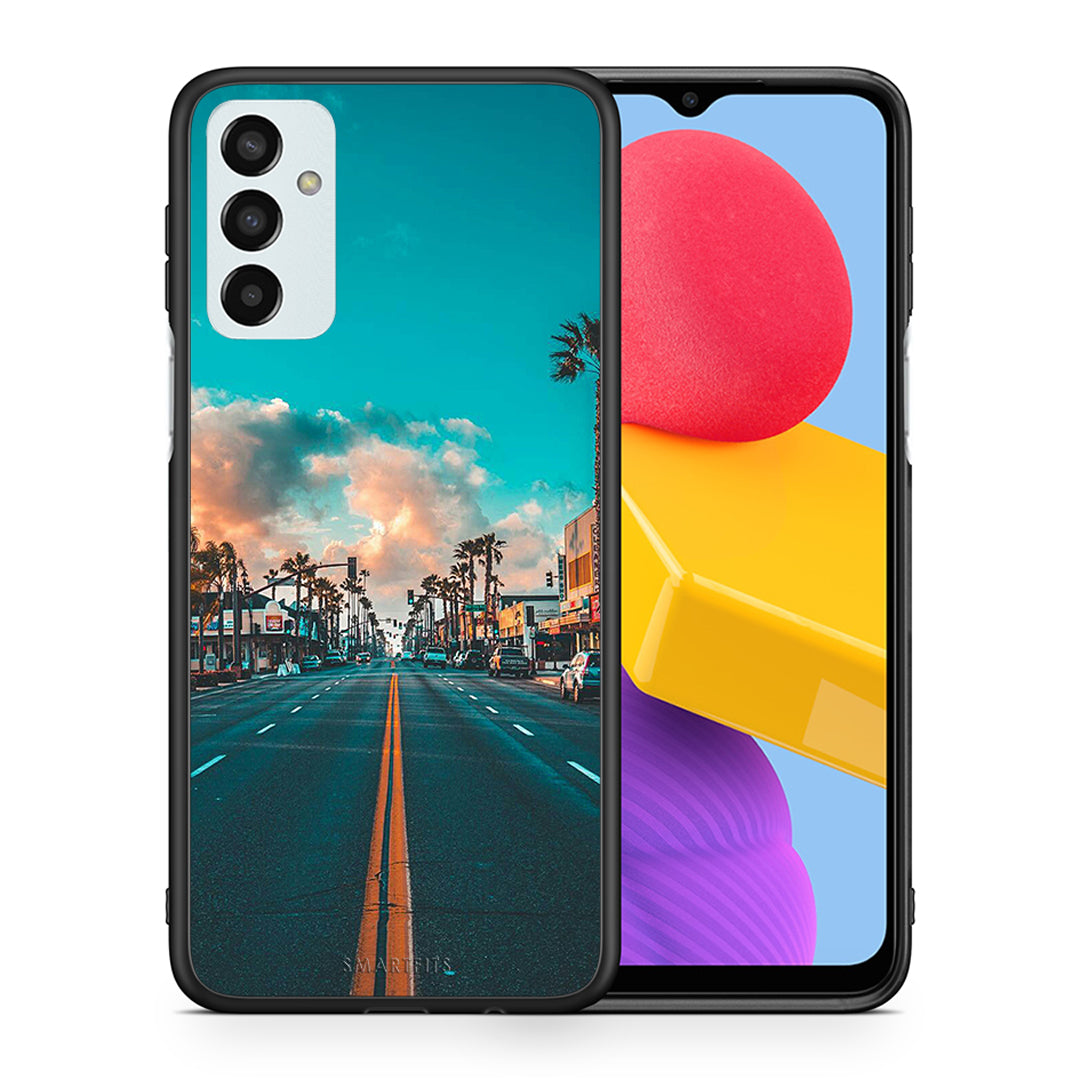 Θήκη Samsung M13 City Landscape από τη Smartfits με σχέδιο στο πίσω μέρος και μαύρο περίβλημα | Samsung M13 City Landscape case with colorful back and black bezels