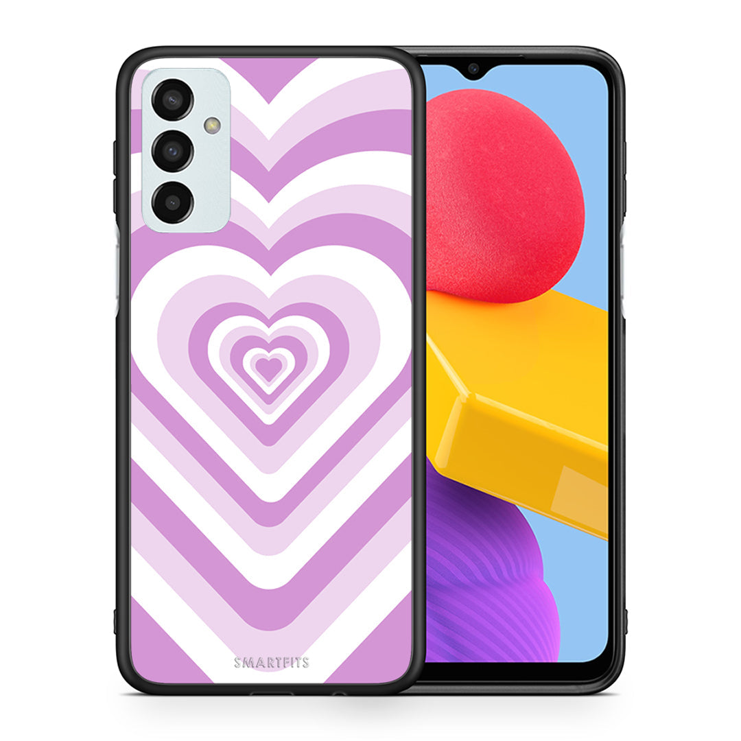 Θήκη Samsung M13 Lilac Hearts από τη Smartfits με σχέδιο στο πίσω μέρος και μαύρο περίβλημα | Samsung M13 Lilac Hearts case with colorful back and black bezels