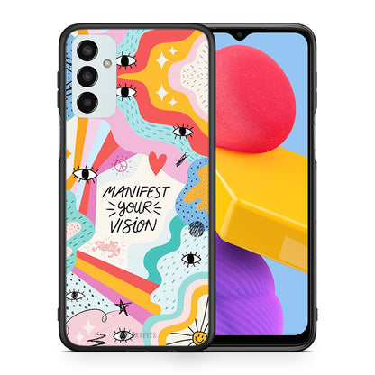 Θήκη Samsung M13 Manifest Your Vision από τη Smartfits με σχέδιο στο πίσω μέρος και μαύρο περίβλημα | Samsung M13 Manifest Your Vision case with colorful back and black bezels