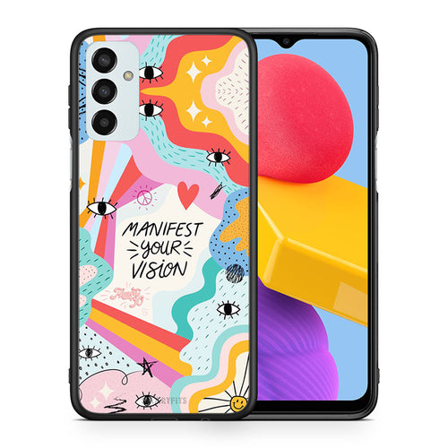 Θήκη Samsung M13 Manifest Your Vision από τη Smartfits με σχέδιο στο πίσω μέρος και μαύρο περίβλημα | Samsung M13 Manifest Your Vision case with colorful back and black bezels