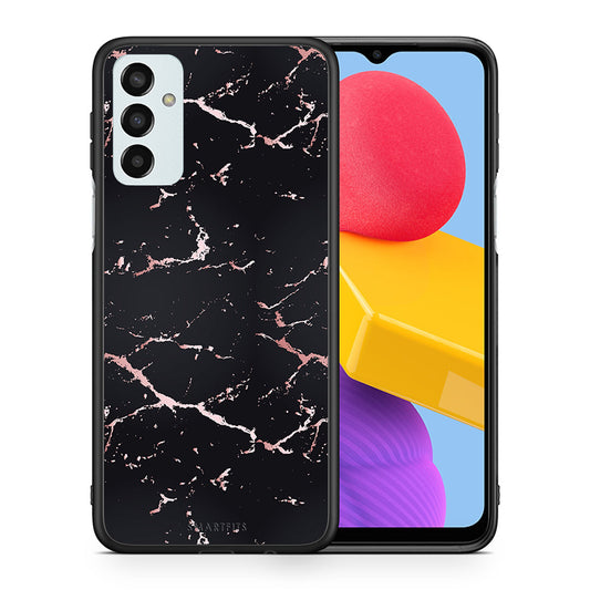 Θήκη Samsung M13 Black Rosegold Marble από τη Smartfits με σχέδιο στο πίσω μέρος και μαύρο περίβλημα | Samsung M13 Black Rosegold Marble case with colorful back and black bezels