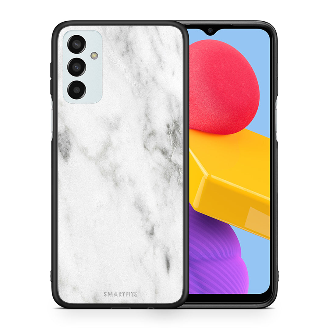 Θήκη Samsung M13 White Marble από τη Smartfits με σχέδιο στο πίσω μέρος και μαύρο περίβλημα | Samsung M13 White Marble case with colorful back and black bezels