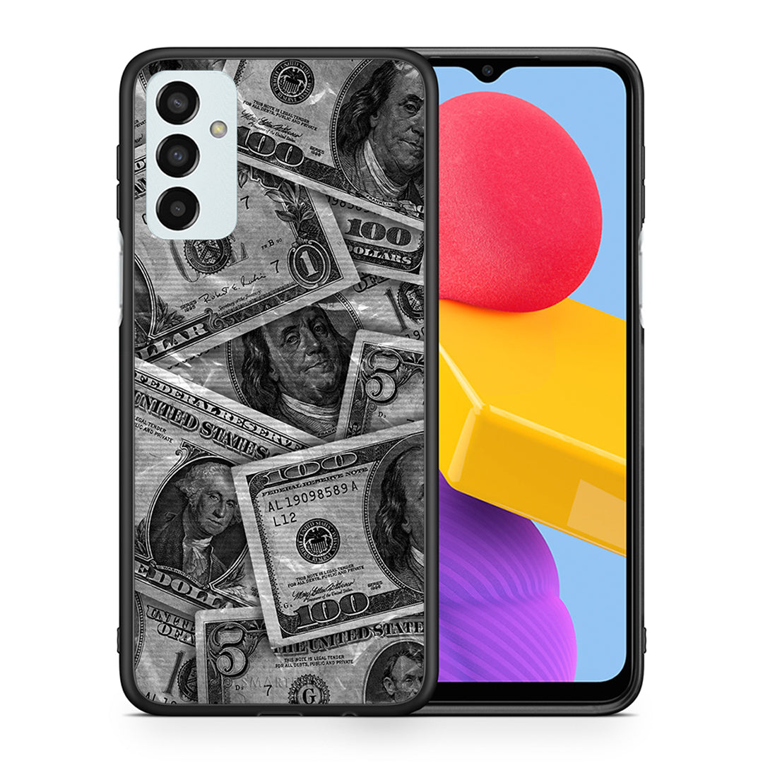 Θήκη Samsung M13 Money Dollars από τη Smartfits με σχέδιο στο πίσω μέρος και μαύρο περίβλημα | Samsung M13 Money Dollars case with colorful back and black bezels