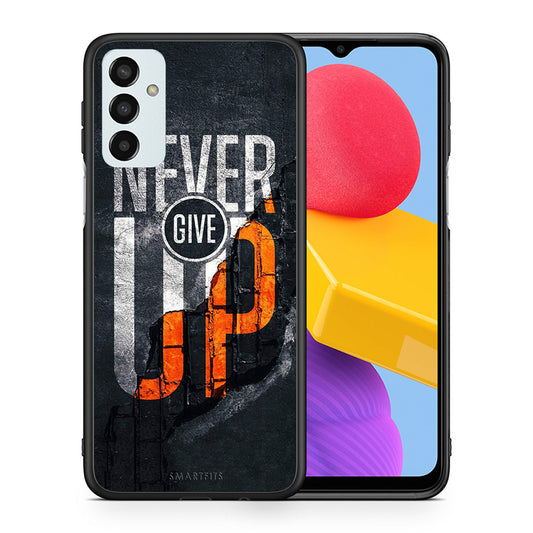 Θήκη Αγίου Βαλεντίνου Samsung M13 Never Give Up από τη Smartfits με σχέδιο στο πίσω μέρος και μαύρο περίβλημα | Samsung M13 Never Give Up case with colorful back and black bezels