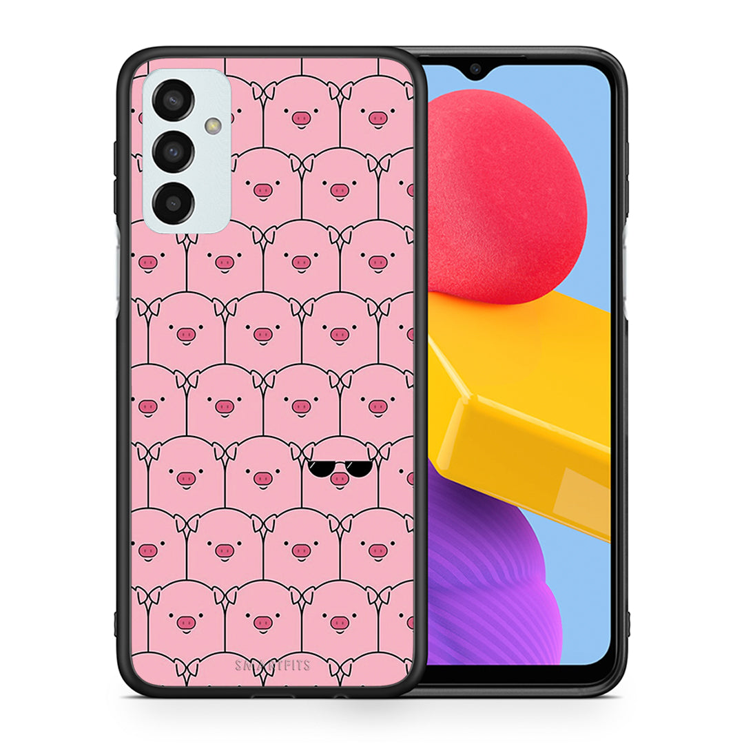 Θήκη Samsung M13 Pig Glasses από τη Smartfits με σχέδιο στο πίσω μέρος και μαύρο περίβλημα | Samsung M13 Pig Glasses case with colorful back and black bezels