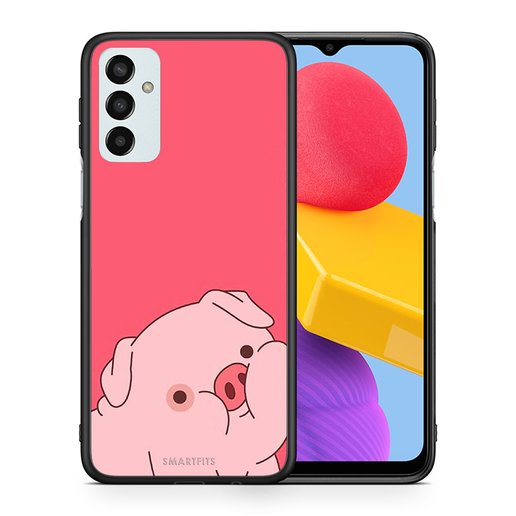 Θήκη Αγίου Βαλεντίνου Samsung M13 Pig Love 1 από τη Smartfits με σχέδιο στο πίσω μέρος και μαύρο περίβλημα | Samsung M13 Pig Love 1 case with colorful back and black bezels