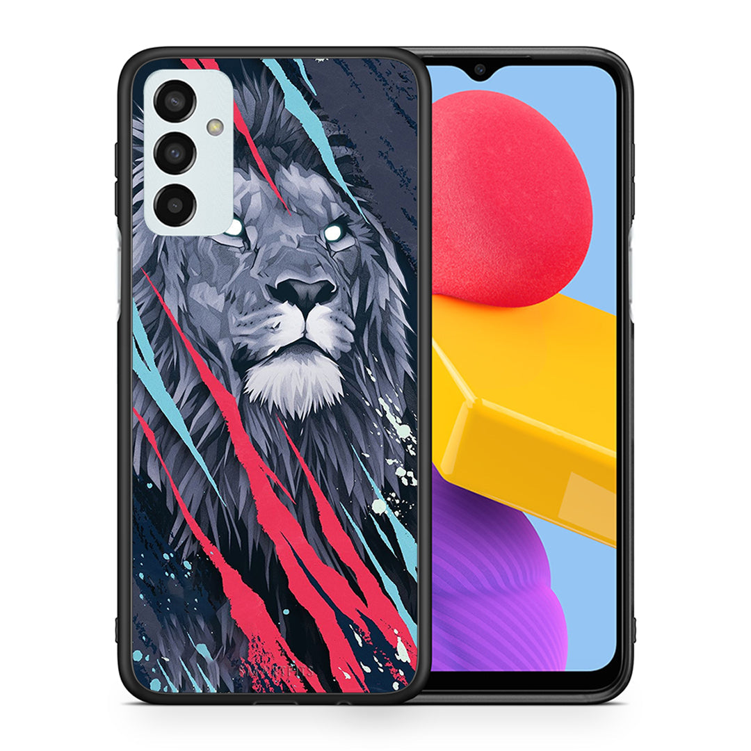 Θήκη Samsung M13 Lion Designer PopArt από τη Smartfits με σχέδιο στο πίσω μέρος και μαύρο περίβλημα | Samsung M13 Lion Designer PopArt case with colorful back and black bezels