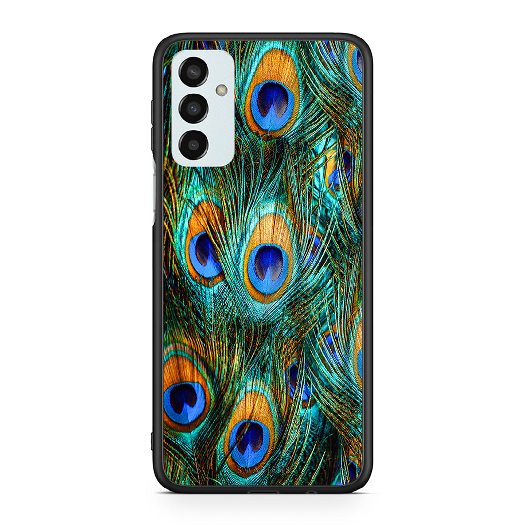Samsung M13 Real Peacock Feathers θήκη από τη Smartfits με σχέδιο στο πίσω μέρος και μαύρο περίβλημα | Smartphone case with colorful back and black bezels by Smartfits