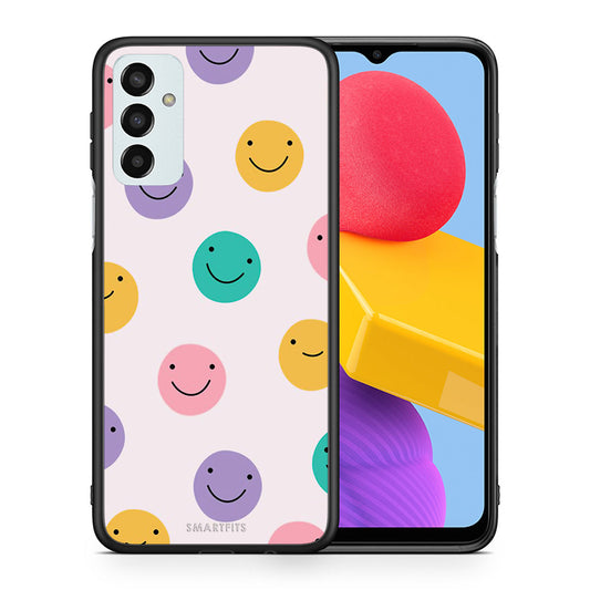 Θήκη Samsung M13 Smiley Faces από τη Smartfits με σχέδιο στο πίσω μέρος και μαύρο περίβλημα | Samsung M13 Smiley Faces case with colorful back and black bezels