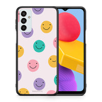 Thumbnail for Θήκη Samsung M13 Smiley Faces από τη Smartfits με σχέδιο στο πίσω μέρος και μαύρο περίβλημα | Samsung M13 Smiley Faces case with colorful back and black bezels