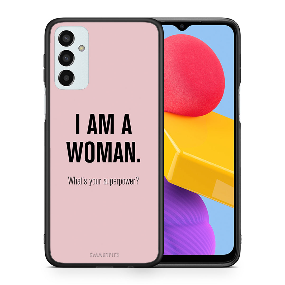 Θήκη Samsung M13 Superpower Woman από τη Smartfits με σχέδιο στο πίσω μέρος και μαύρο περίβλημα | Samsung M13 Superpower Woman case with colorful back and black bezels