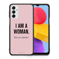 Thumbnail for Θήκη Samsung M13 Superpower Woman από τη Smartfits με σχέδιο στο πίσω μέρος και μαύρο περίβλημα | Samsung M13 Superpower Woman case with colorful back and black bezels