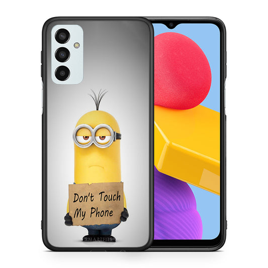 Θήκη Samsung M13 Minion Text από τη Smartfits με σχέδιο στο πίσω μέρος και μαύρο περίβλημα | Samsung M13 Minion Text case with colorful back and black bezels