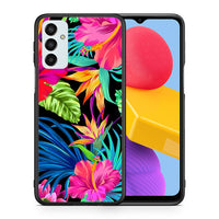 Thumbnail for Θήκη Samsung M13 Tropical Flowers από τη Smartfits με σχέδιο στο πίσω μέρος και μαύρο περίβλημα | Samsung M13 Tropical Flowers case with colorful back and black bezels