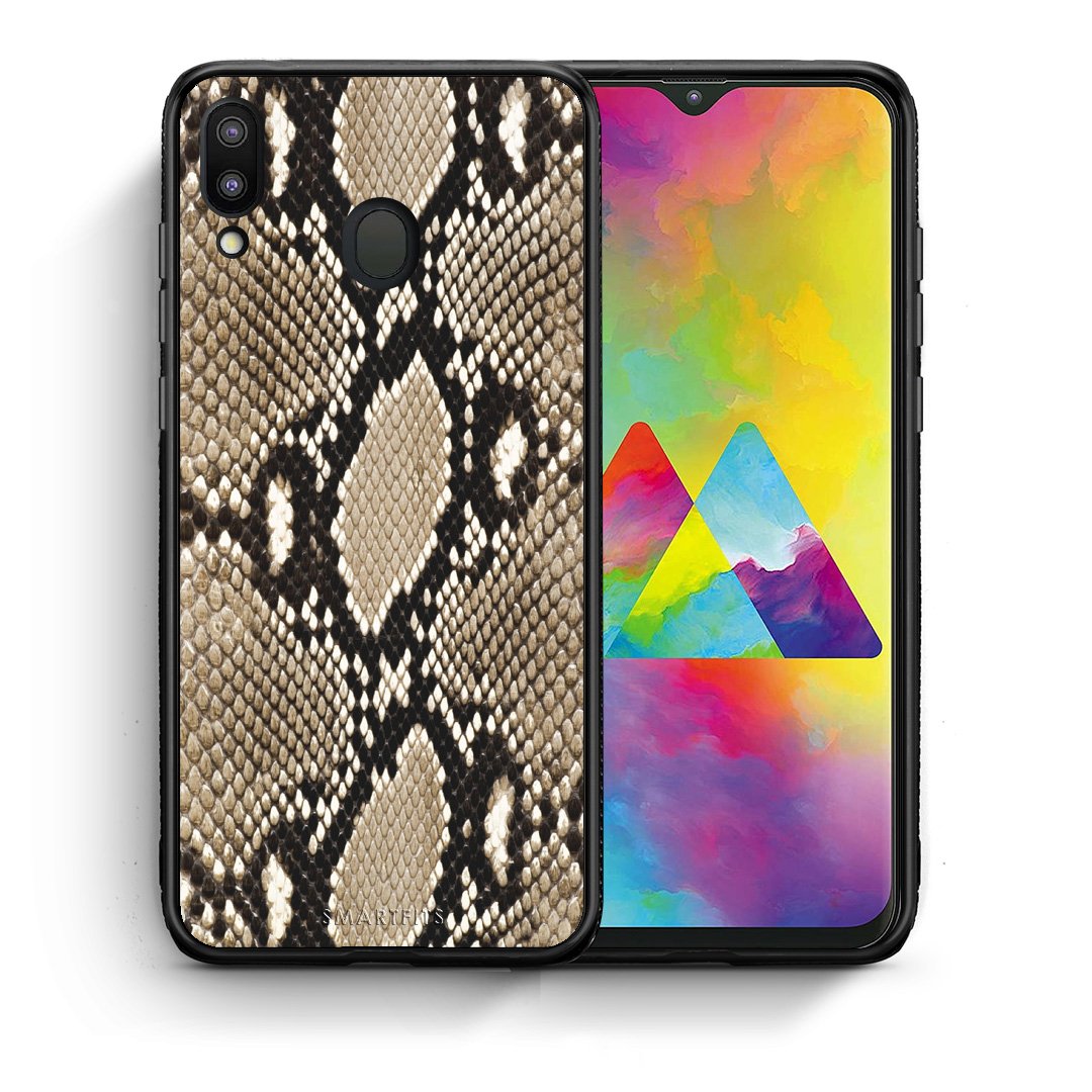 Θήκη Samsung M20 Fashion Snake Animal από τη Smartfits με σχέδιο στο πίσω μέρος και μαύρο περίβλημα | Samsung M20 Fashion Snake Animal case with colorful back and black bezels
