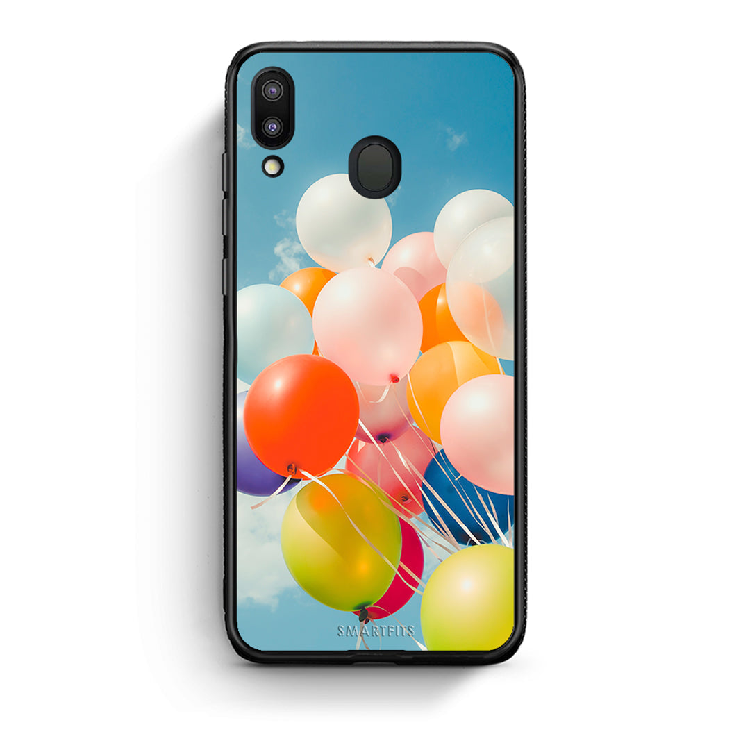 Samsung M20 Colorful Balloons θήκη από τη Smartfits με σχέδιο στο πίσω μέρος και μαύρο περίβλημα | Smartphone case with colorful back and black bezels by Smartfits